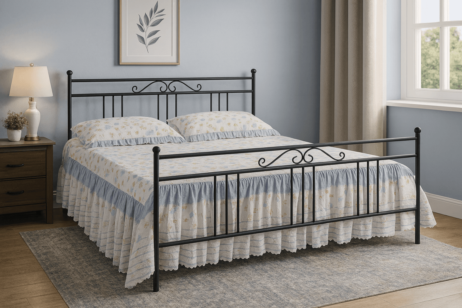 Metal leg double cot